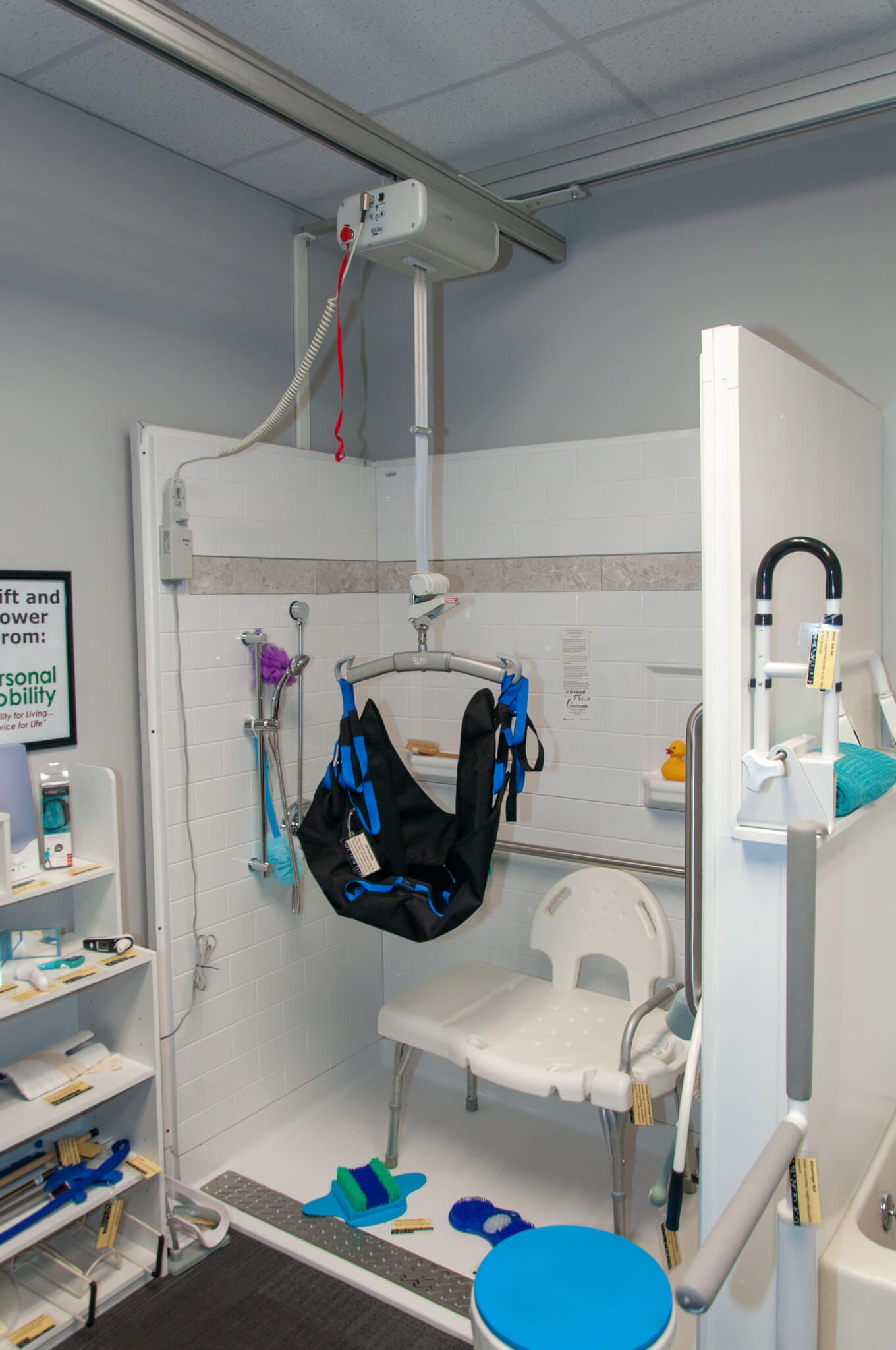 IATP Demonstration bathroom with overhead lift and roll in shower