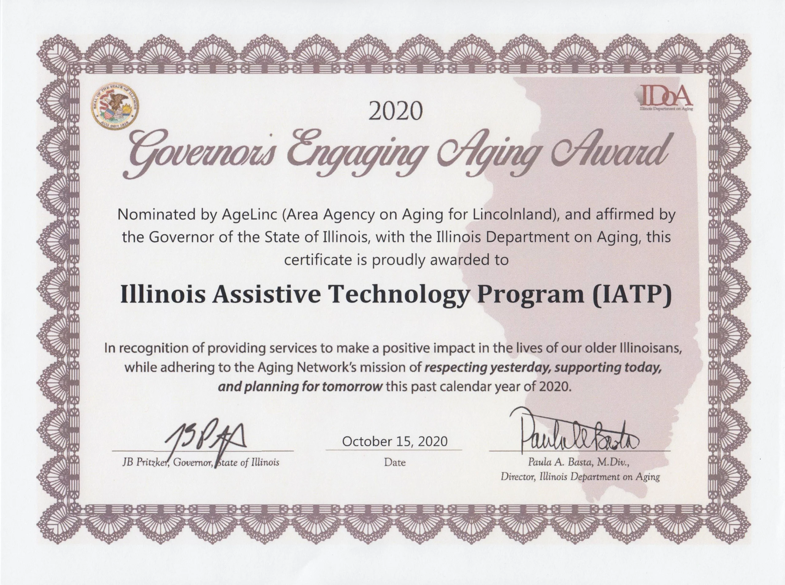 IDoA Engaging Award Certificate