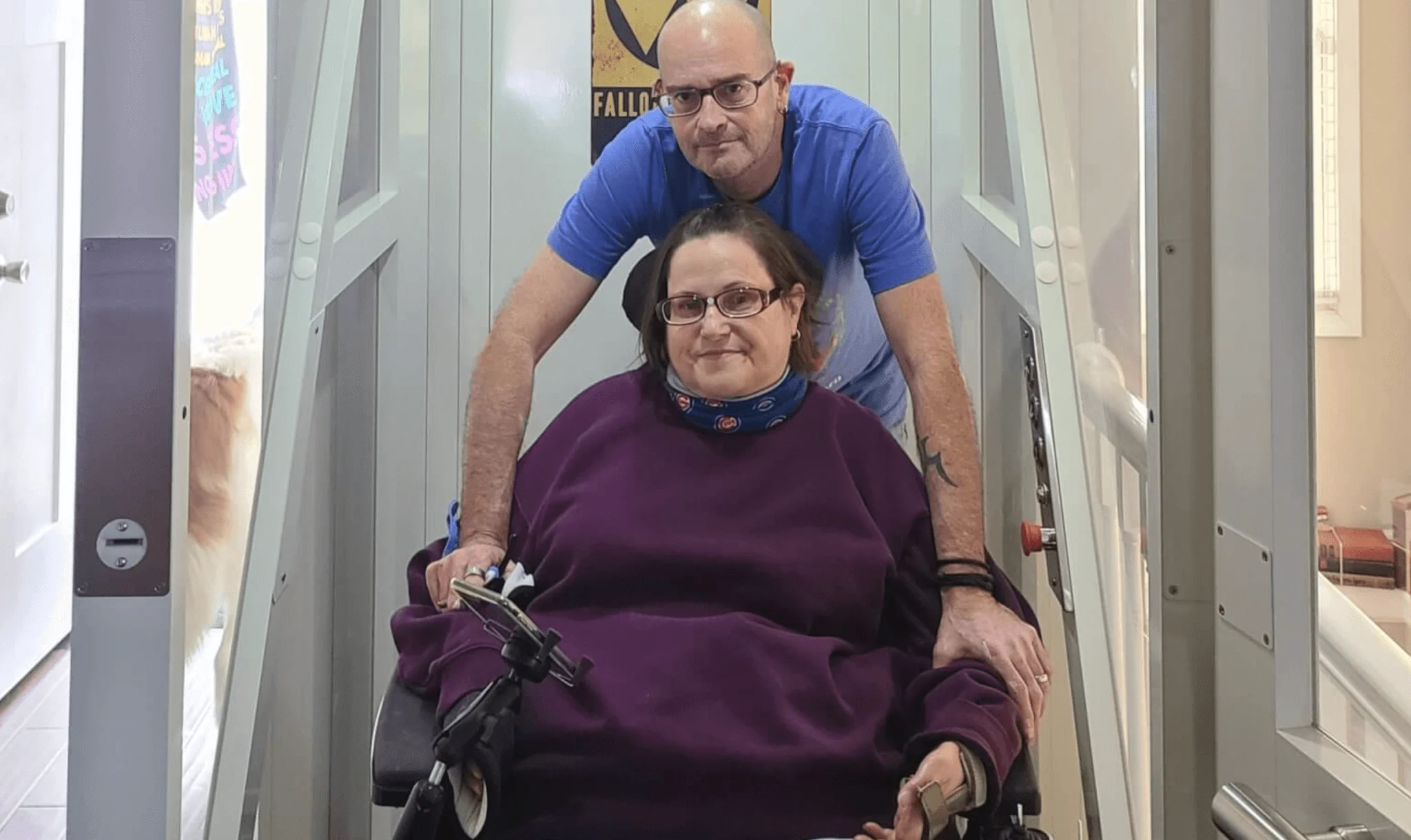 Homeowners using newly installed elevator